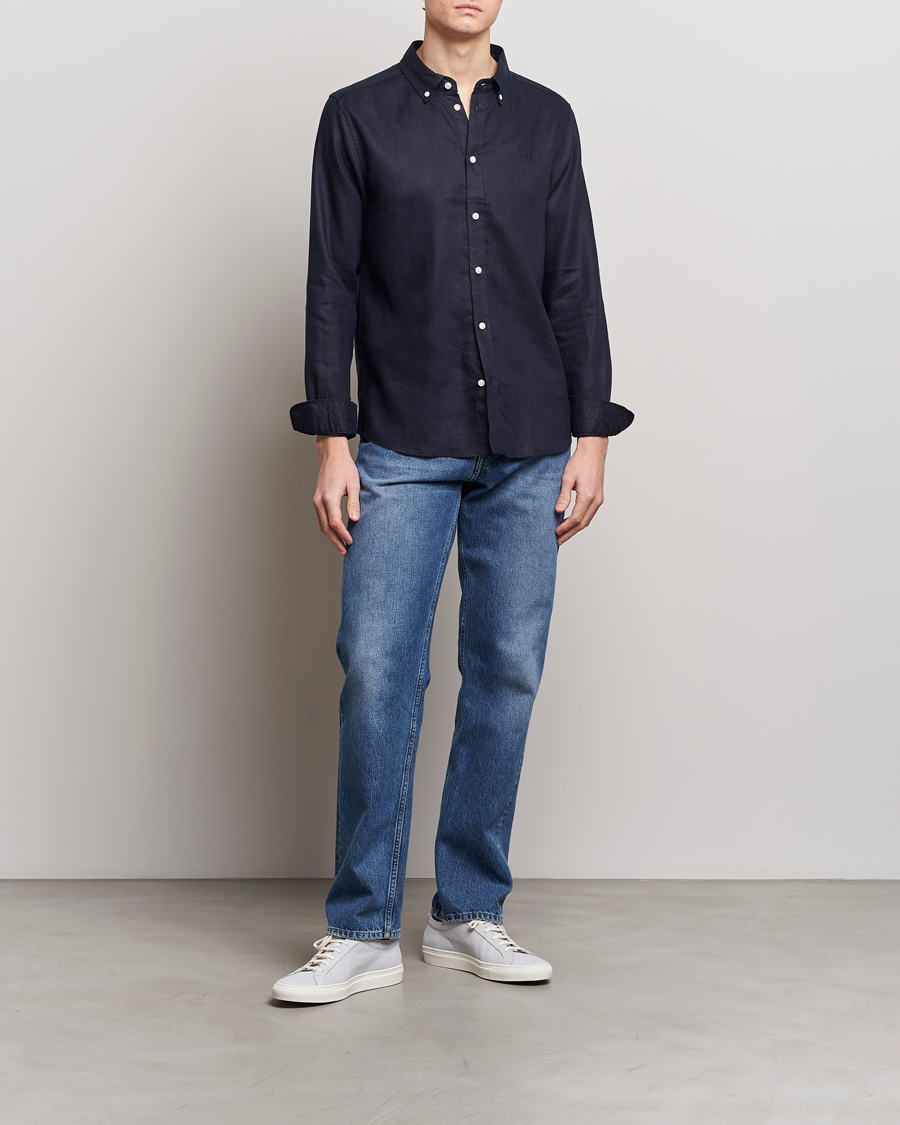 Homme | Chemises | LES DEUX | Kristian Linen Button Down Shirt Dark Navy