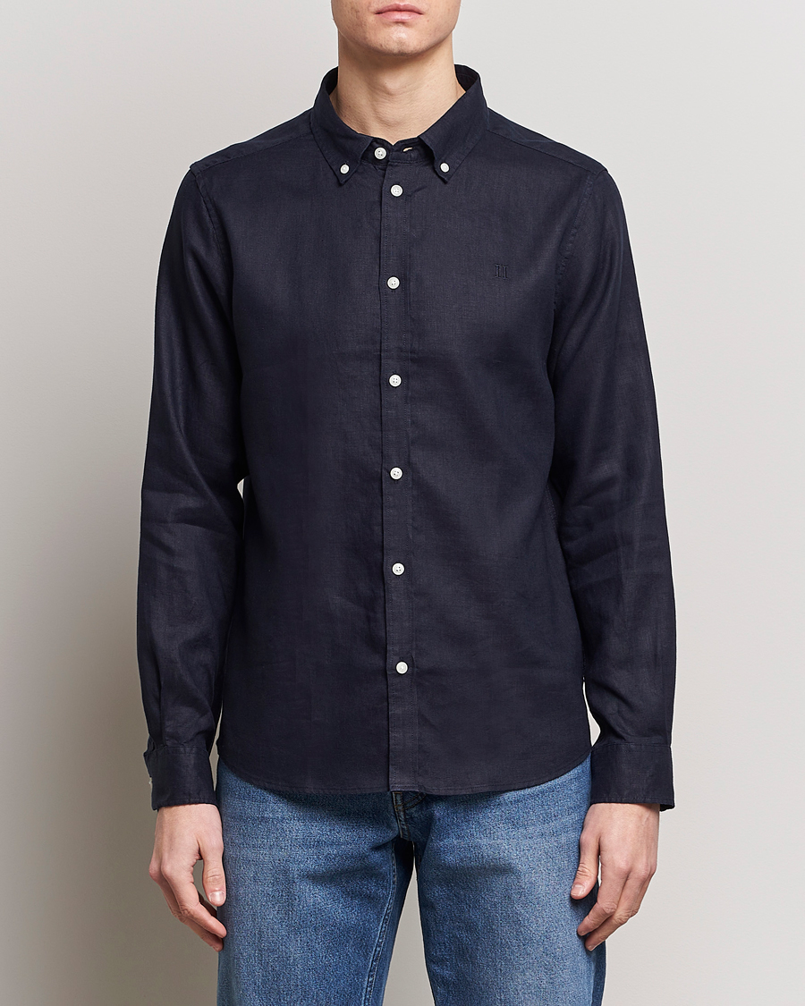 Homme |  | LES DEUX | Kristian Linen Button Down Shirt Dark Navy