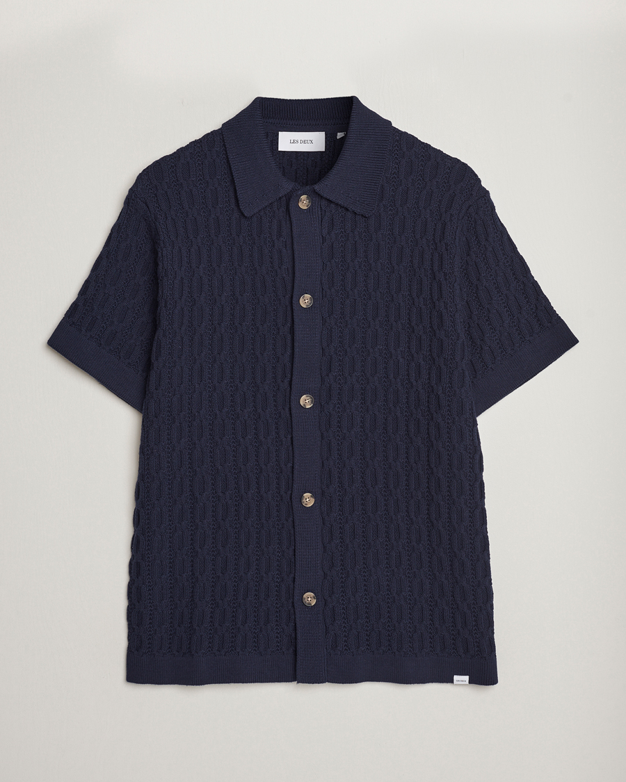 Homme | Chemises | LES DEUX | Garret Knitted Short Sleeve Shirt Dark Navy