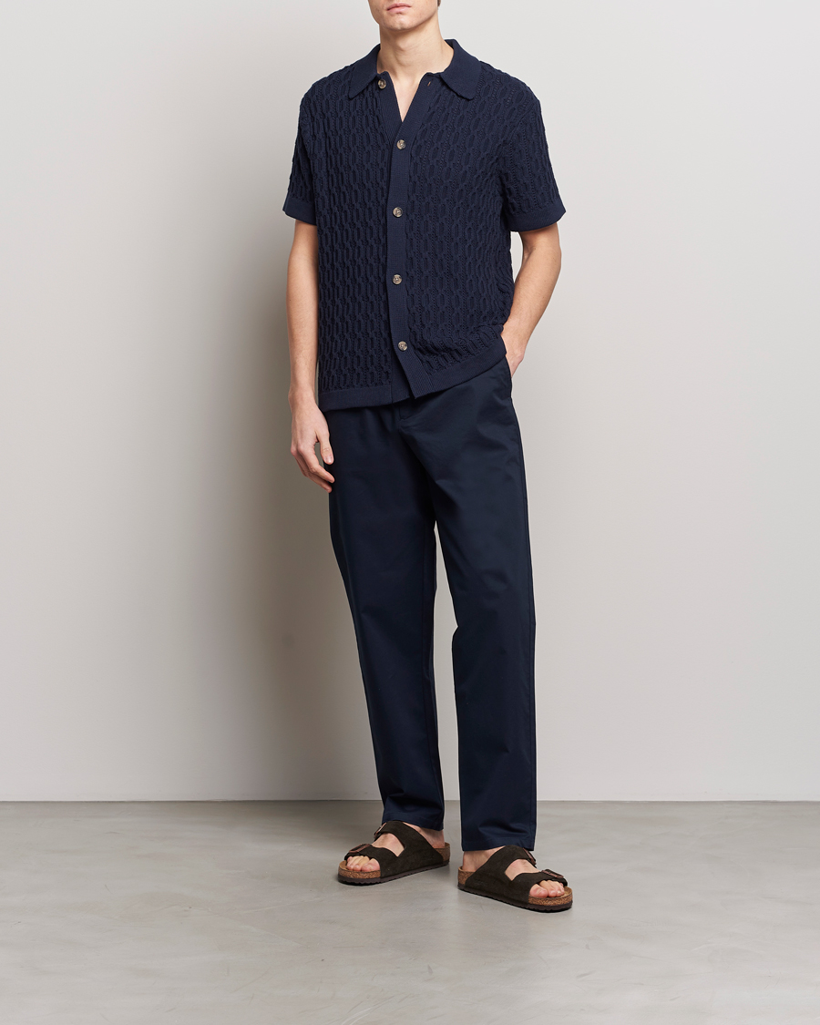 Homme | Chemises | LES DEUX | Garret Knitted Short Sleeve Shirt Dark Navy
