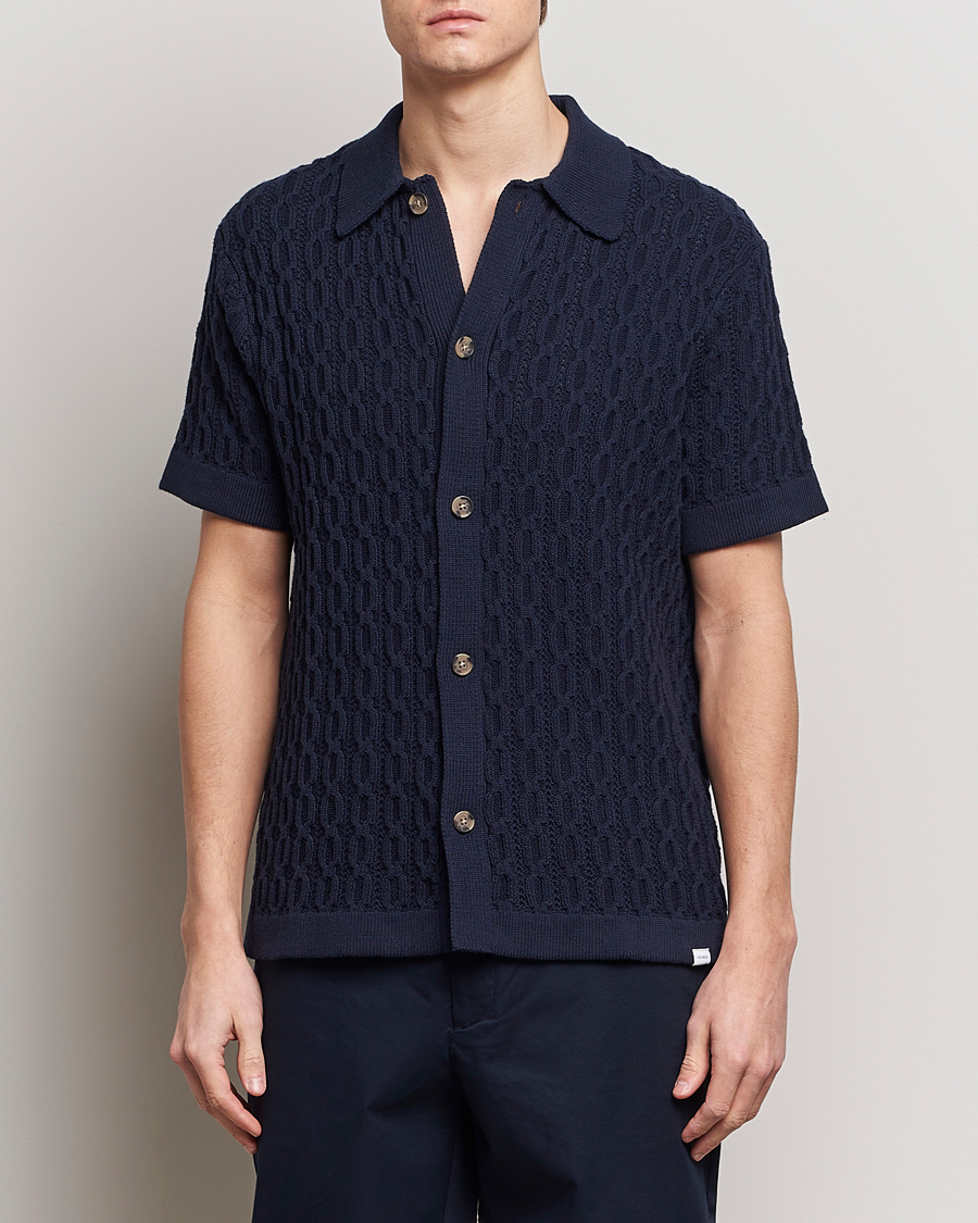 Homme | LES DEUX | LES DEUX | Garret Knitted Short Sleeve Shirt Dark Navy
