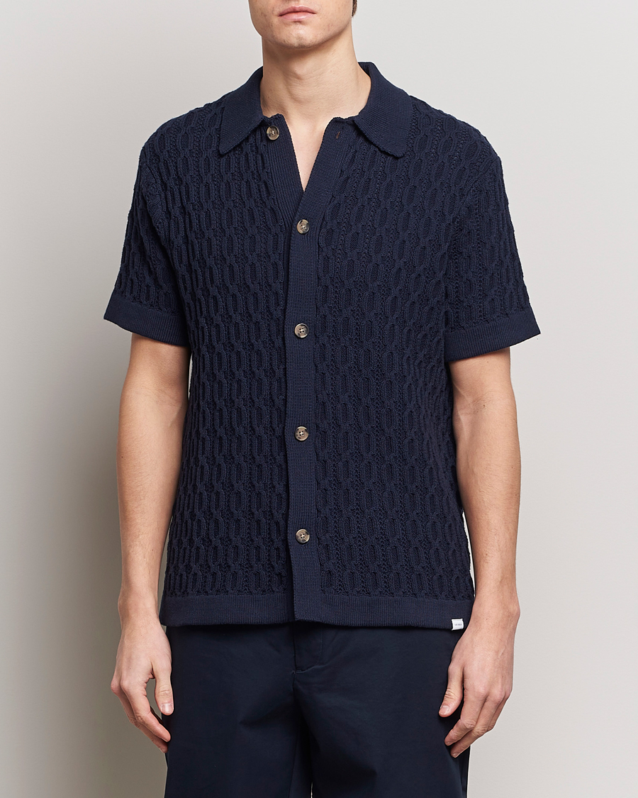 Homme | Chemises | LES DEUX | Garret Knitted Short Sleeve Shirt Dark Navy