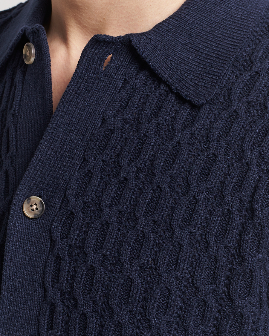 Homme | Chemises | LES DEUX | Garret Knitted Short Sleeve Shirt Dark Navy