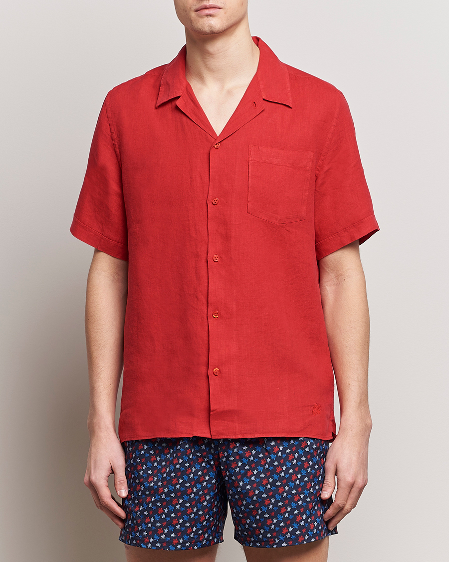 Homme | Vilebrequin | Vilebrequin | Carhli Resort Short Sleeve Shirt Mouline Rouge