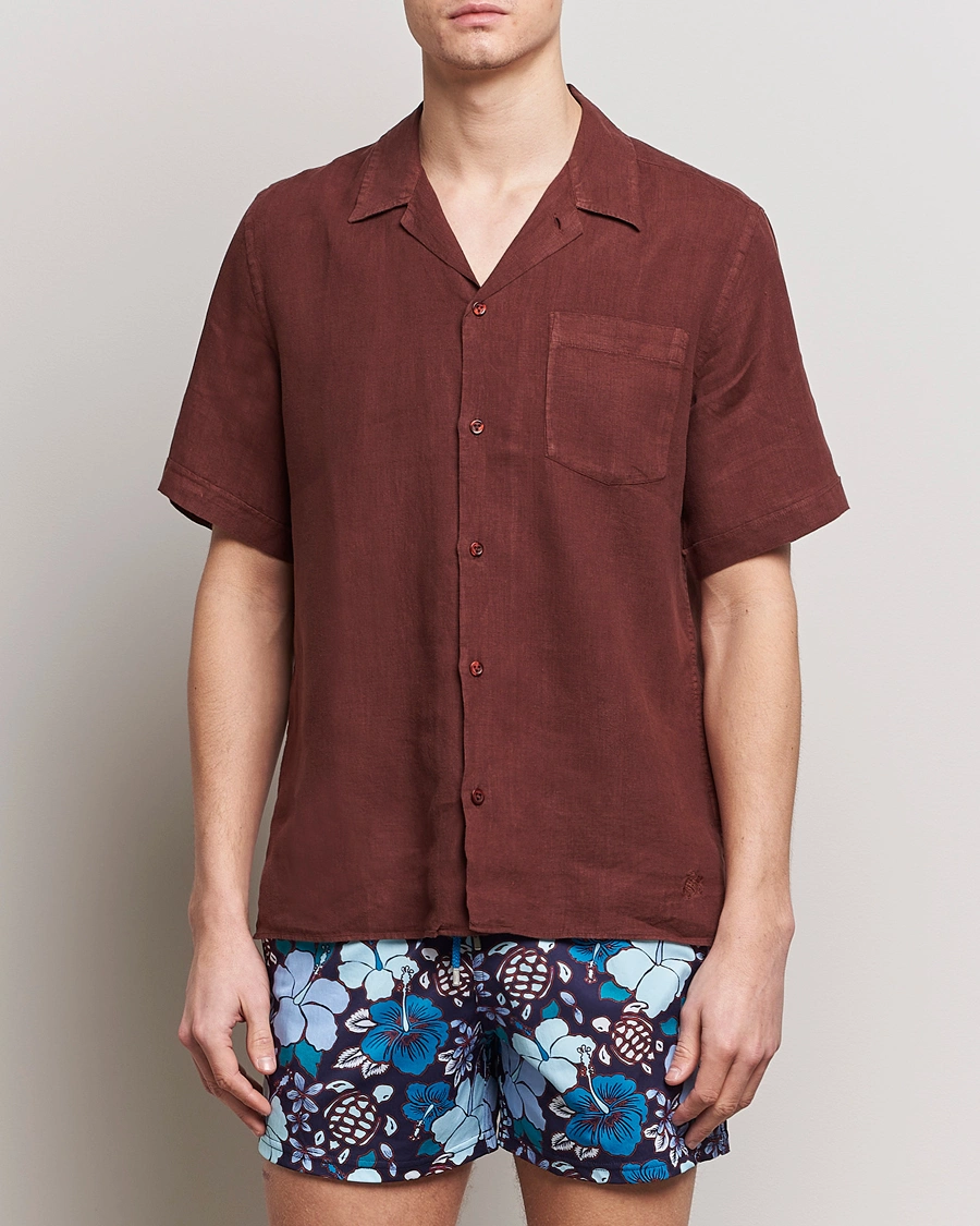Homme | Vilebrequin | Vilebrequin | Carhli Resort Short Sleeve Shirt Acajou
