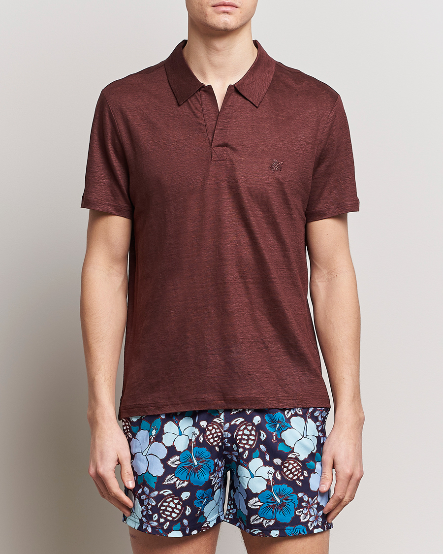 Homme | Polos | Vilebrequin | Pyramid Linen Jersey Polo Acajou