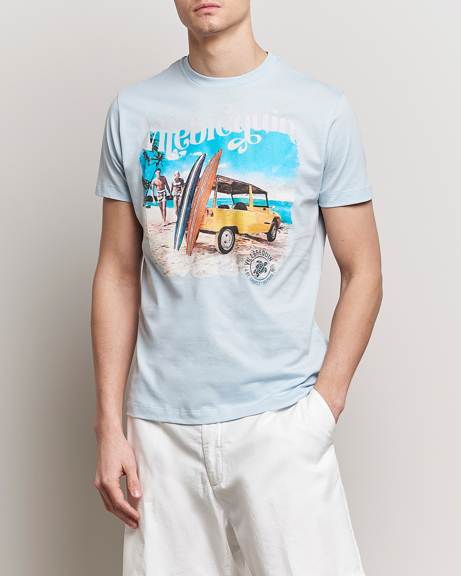 Homme | Nouveautés | Vilebrequin | Portisol Printed Crew Neck T-Shirt Bleu Ciel