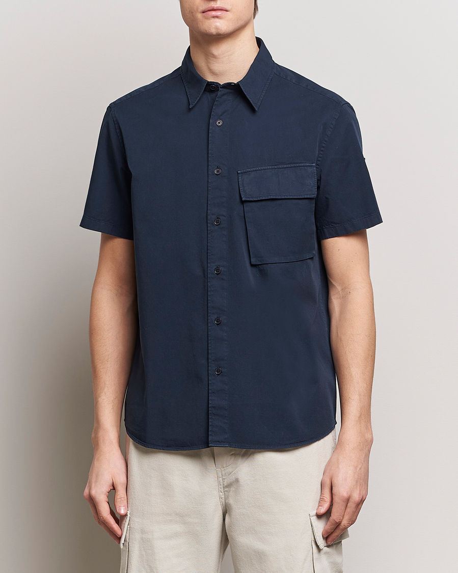 Homme |  | Belstaff | Scale Short Sleeve Cotton Shirt Dark Ink