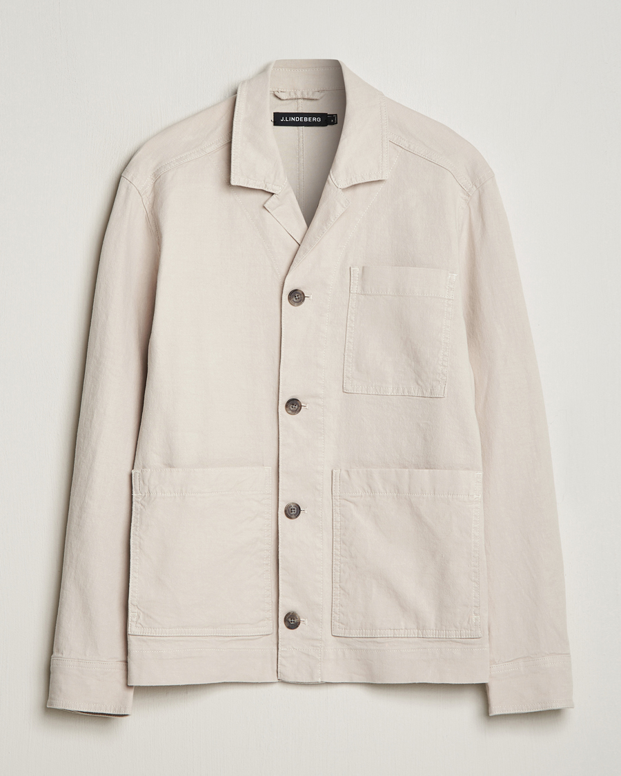 Homme | Chemises | J.Lindeberg | Errol Linen/Cotton Workwear Overshirt Moonbeam