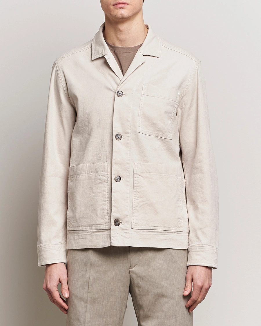 Homme | Chemises | J.Lindeberg | Errol Linen/Cotton Workwear Overshirt Moonbeam