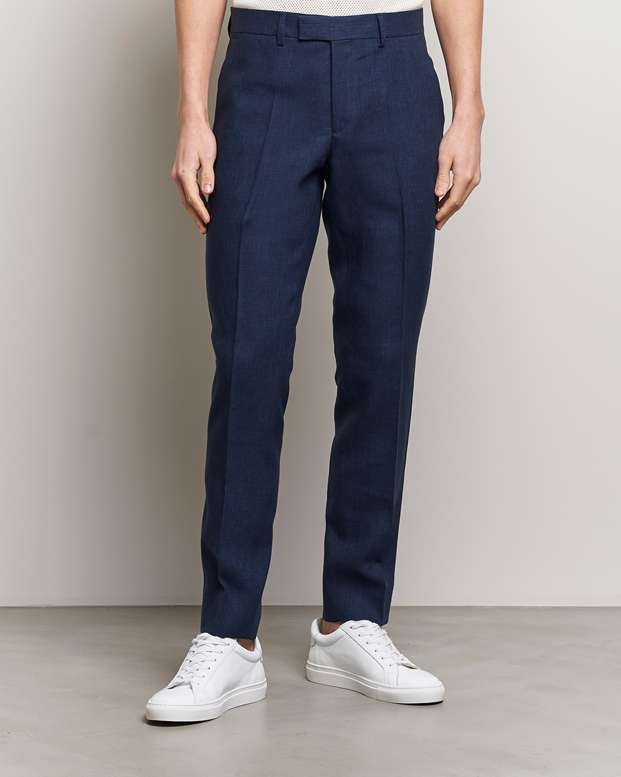 Homme | Pantalons De Costume | J.Lindeberg | Grant Super Linen Trousers Navy