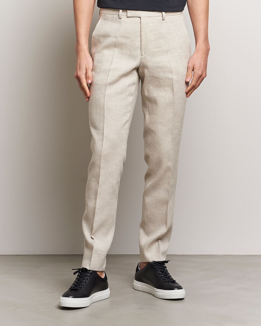 Homme | Pantalons | J.Lindeberg | Grant Super Linen Trousers Moonbeam