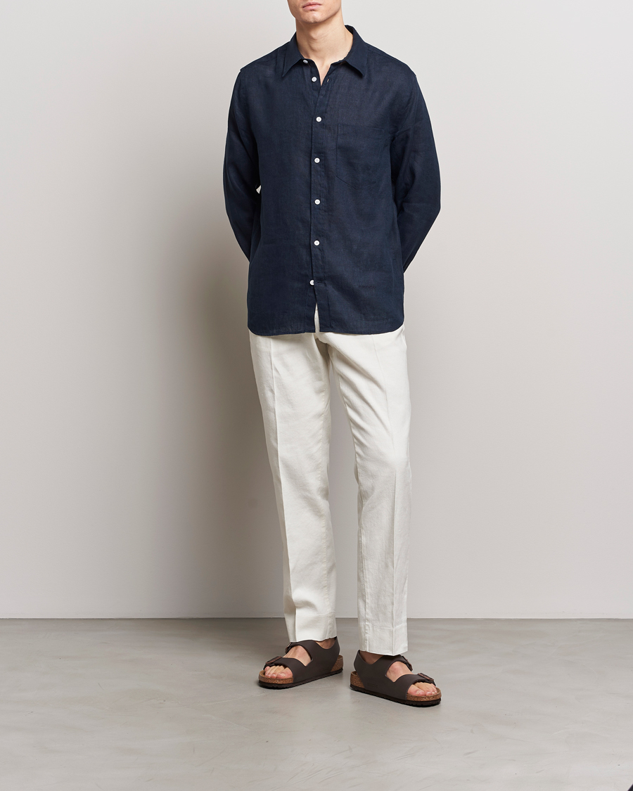 Homme | Chemises | J.Lindeberg | Regular Fit Clean Linen Shirt Navy