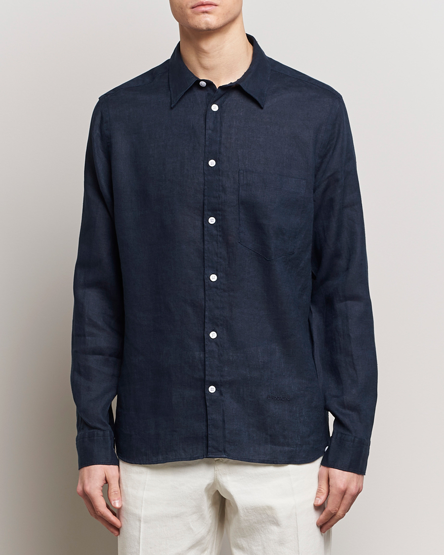 Homme | Chemises En Lin | J.Lindeberg | Regular Fit Clean Linen Shirt Navy
