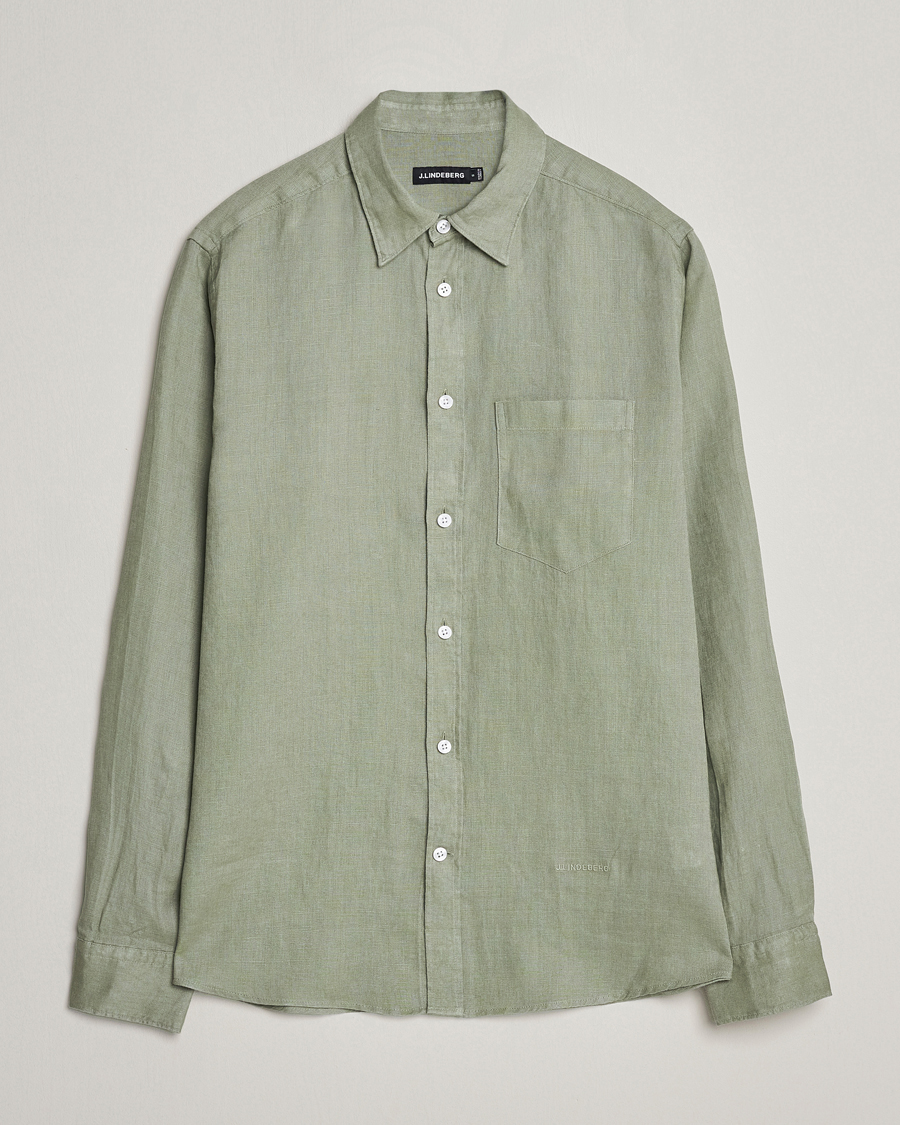 Homme | Chemises | J.Lindeberg | Regular Fit Clean Linen Shirt Oil Green