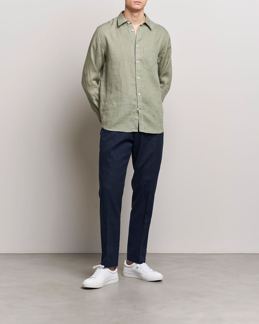 Homme | Chemises | J.Lindeberg | Regular Fit Clean Linen Shirt Oil Green