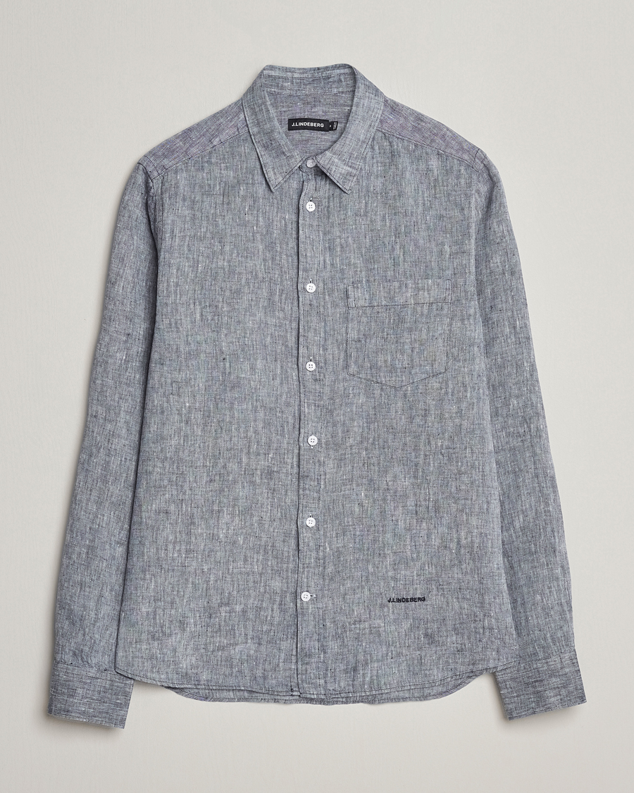 Homme | Chemises | J.Lindeberg | Slim Fit Linen Melange Shirt Navy