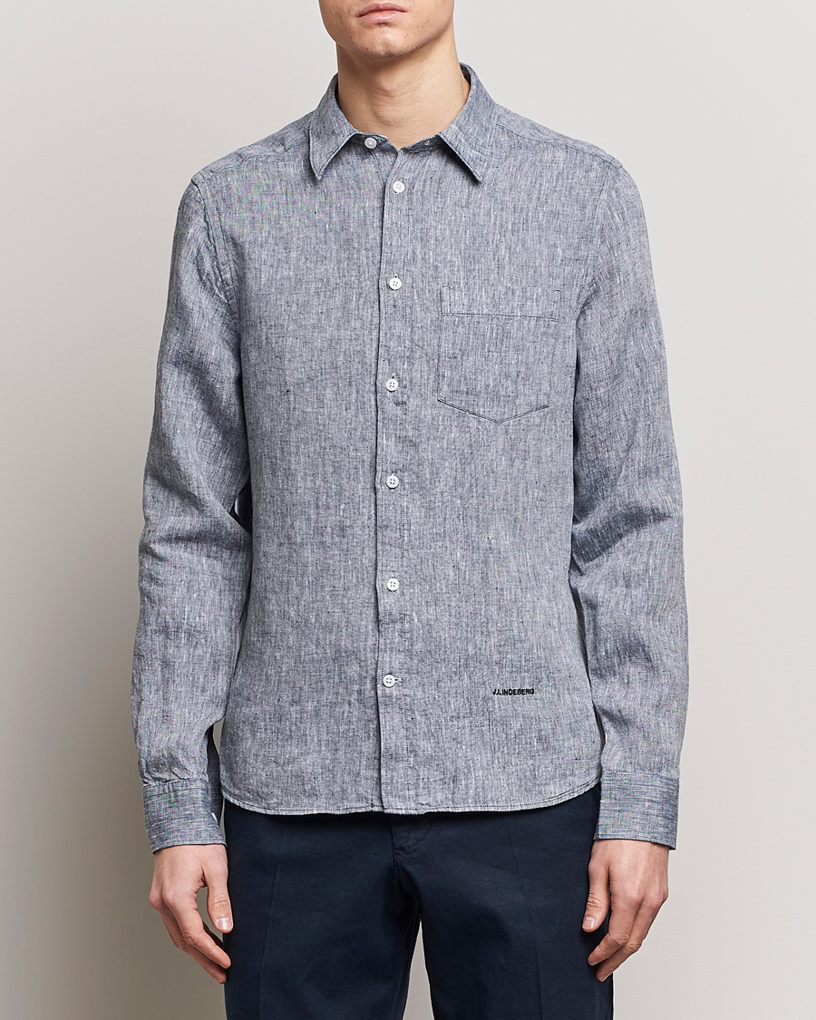 Homme | Chemises | J.Lindeberg | Slim Fit Linen Melange Shirt Navy