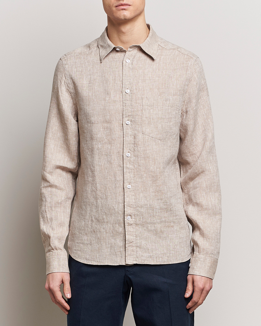Homme |  | J.Lindeberg | Slim Fit Linen Melange Shirt Batique Khaki