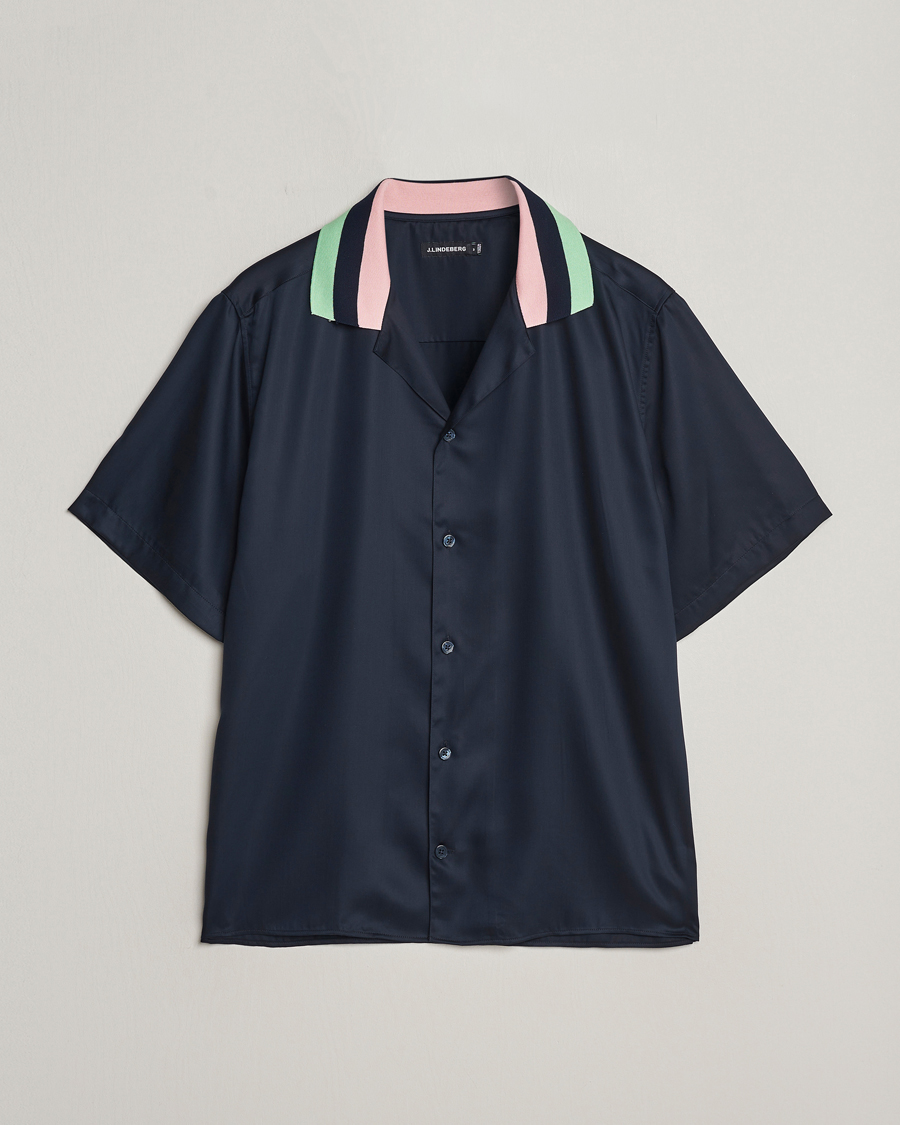 Homme | Chemises | J.Lindeberg | Skala Knit Collar Tencel Shirt Navy