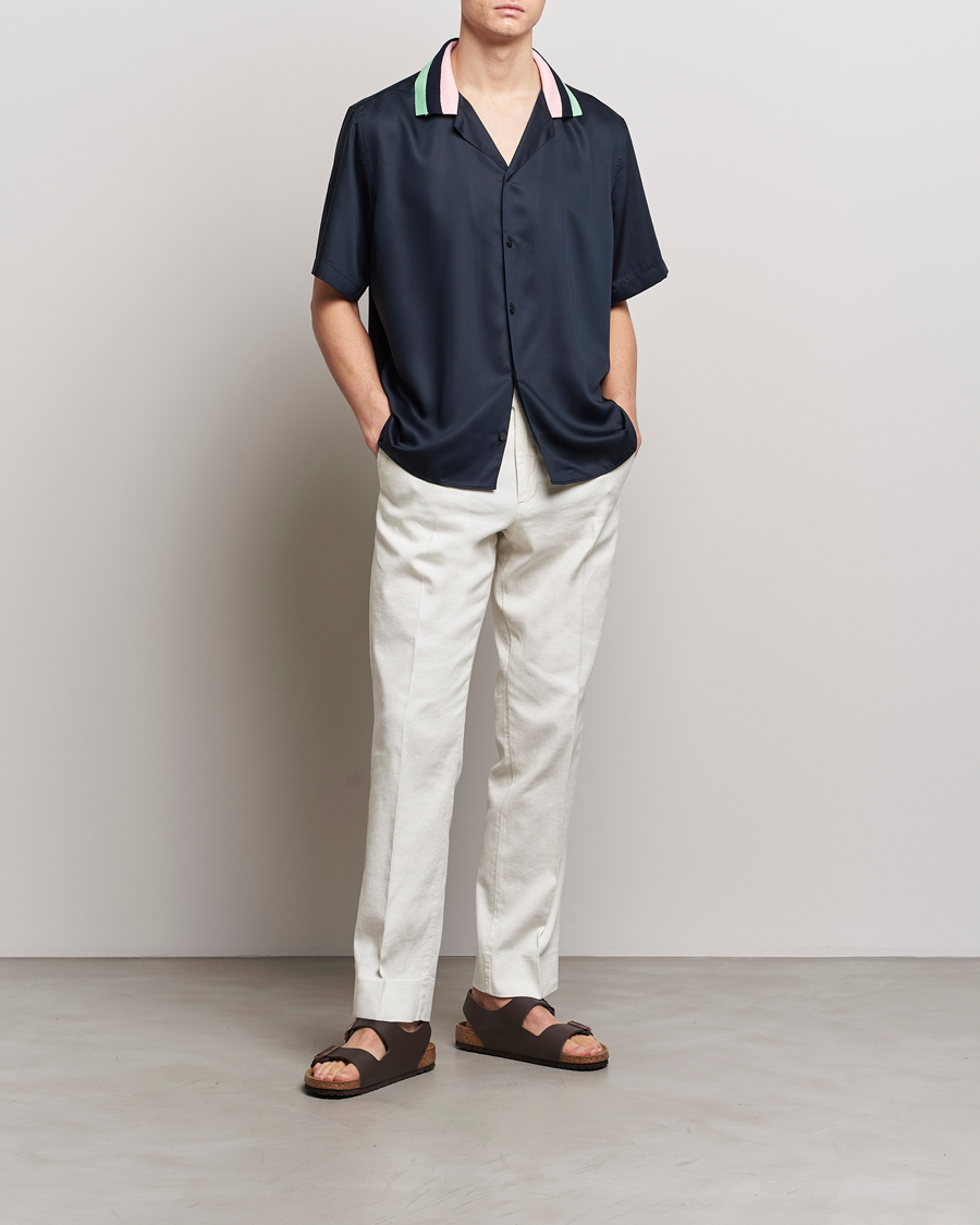 Homme | Chemises | J.Lindeberg | Skala Knit Collar Tencel Shirt Navy