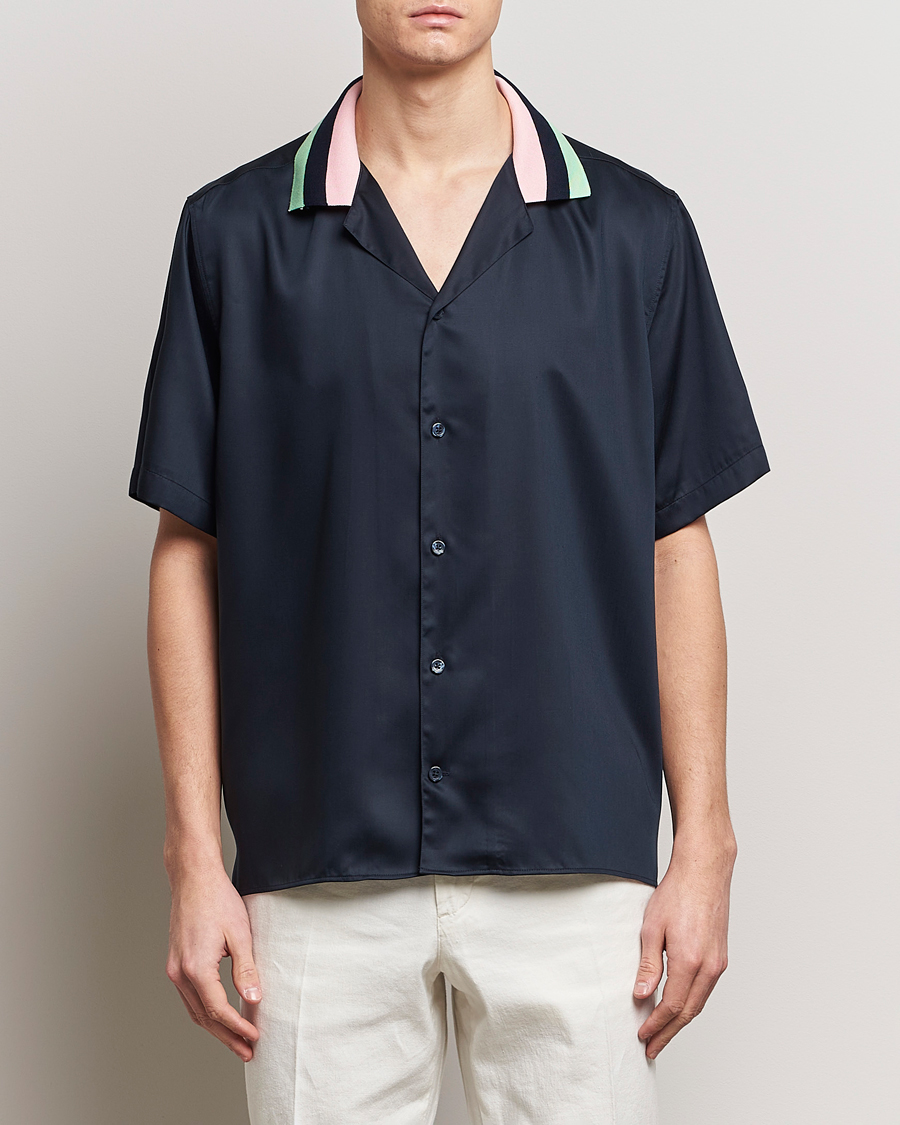 Homme |  | J.Lindeberg | Skala Knit Collar Tencel Shirt Navy