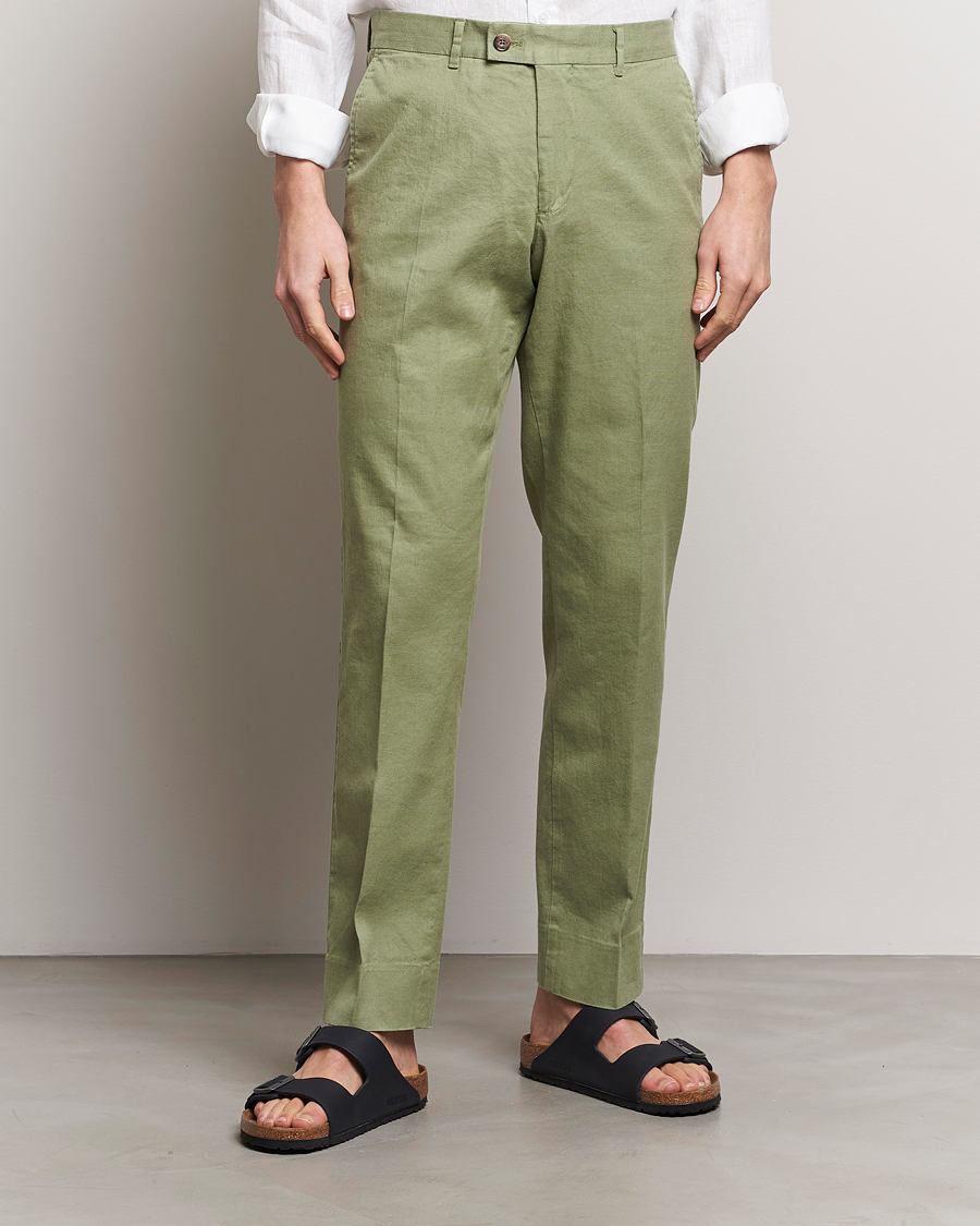 Homme | Pantalons En Lin | J.Lindeberg | Lois Cotton/Linen Stretch Pants Oil Green