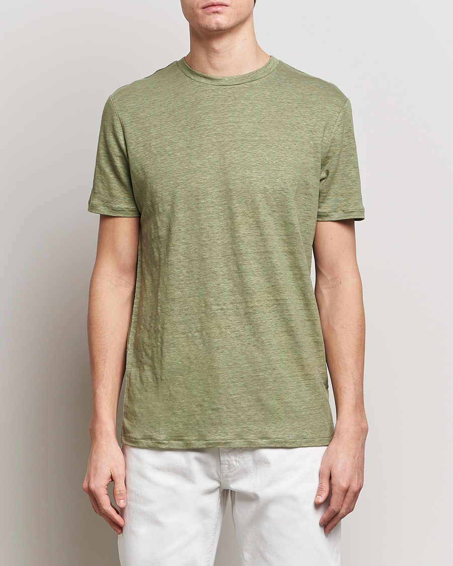 Homme | T-shirts | J.Lindeberg | Coma Linen T-Shirt Oil Green