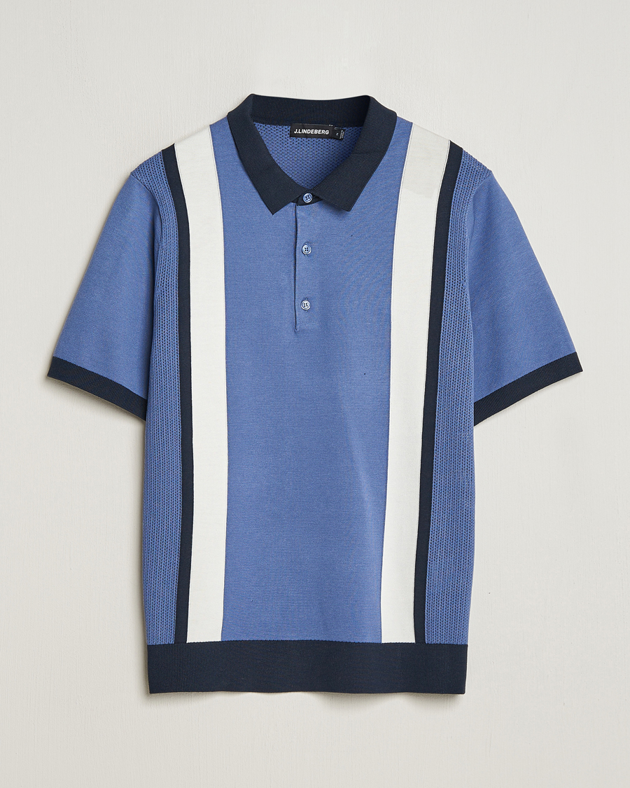 Homme | Polos | J.Lindeberg | Reymond Stripe Knitted Polo Bijou Blue