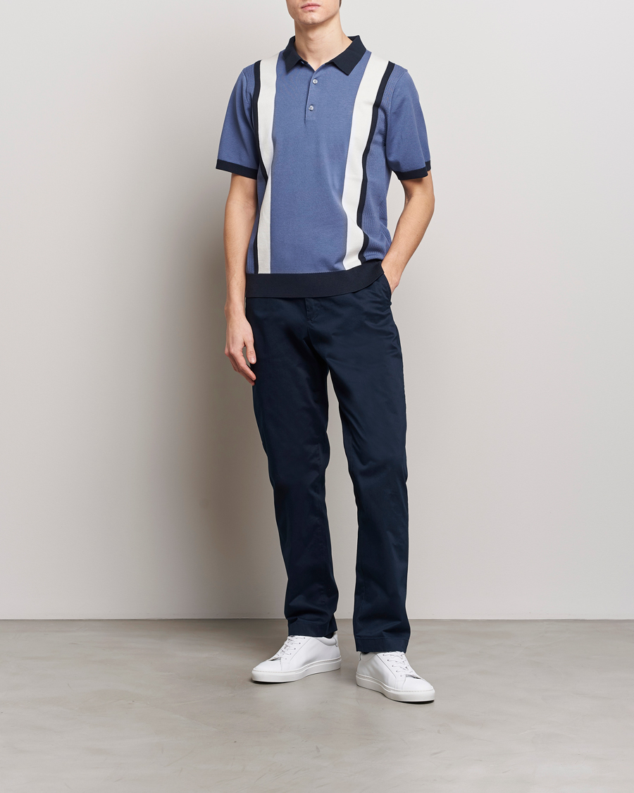 Homme | Polos | J.Lindeberg | Reymond Stripe Knitted Polo Bijou Blue
