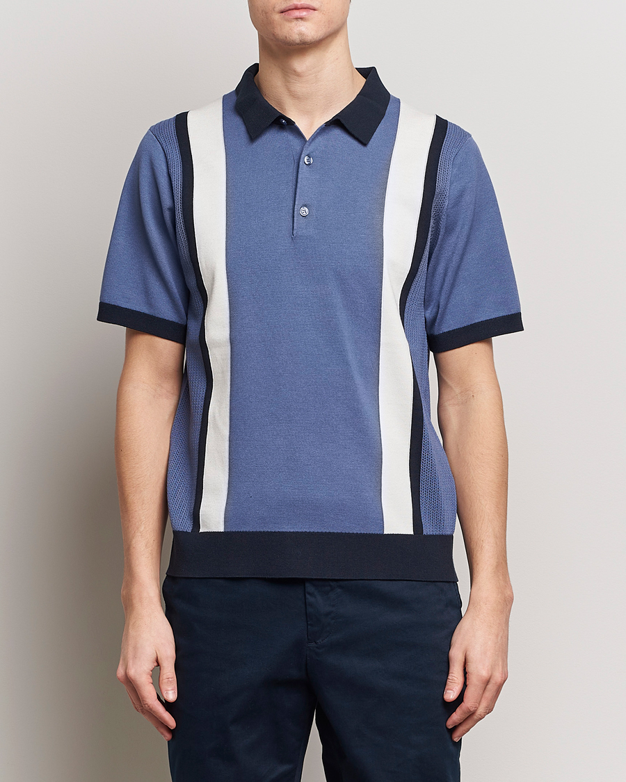 Homme | Polos | J.Lindeberg | Reymond Stripe Knitted Polo Bijou Blue