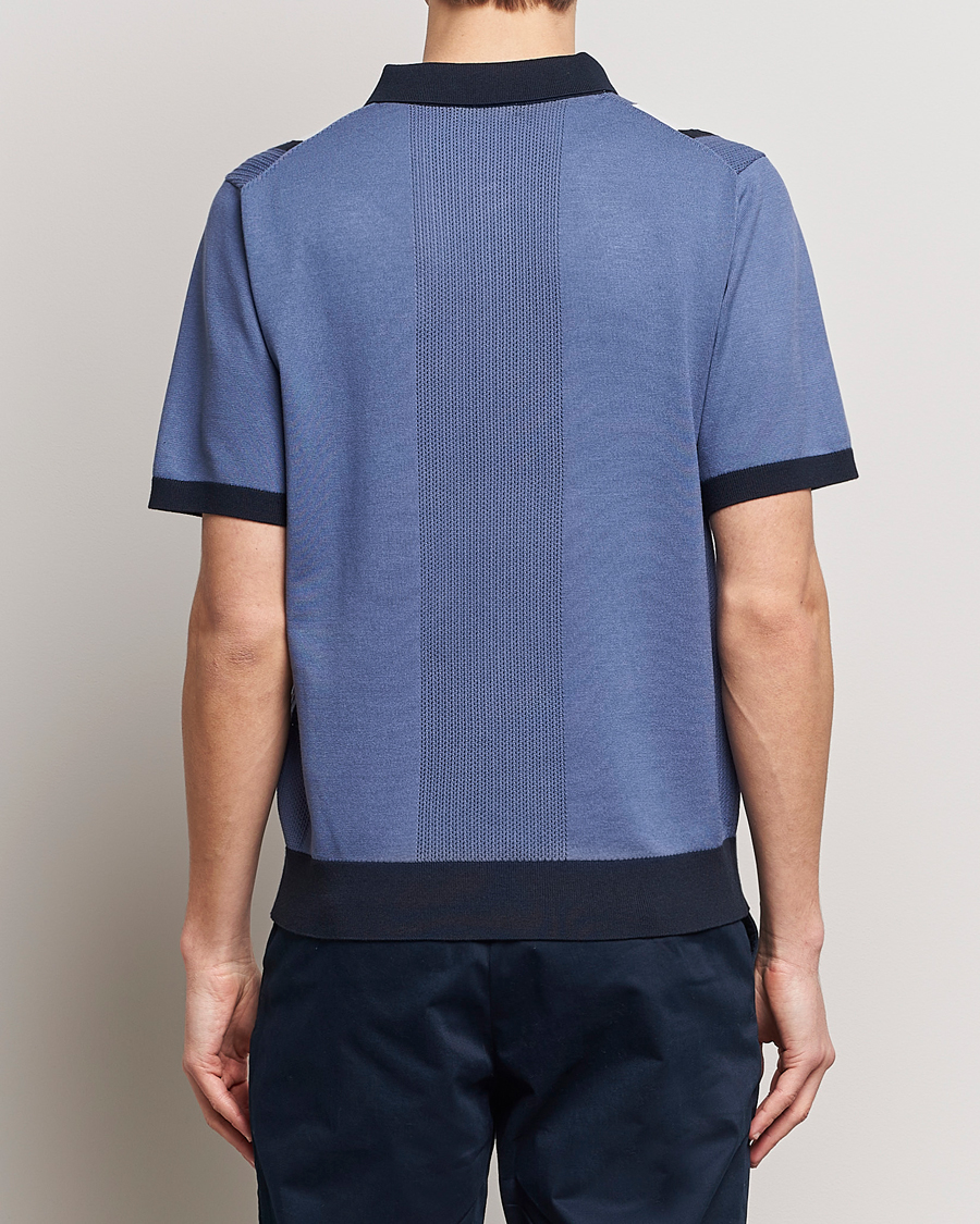 Homme | Polos | J.Lindeberg | Reymond Stripe Knitted Polo Bijou Blue