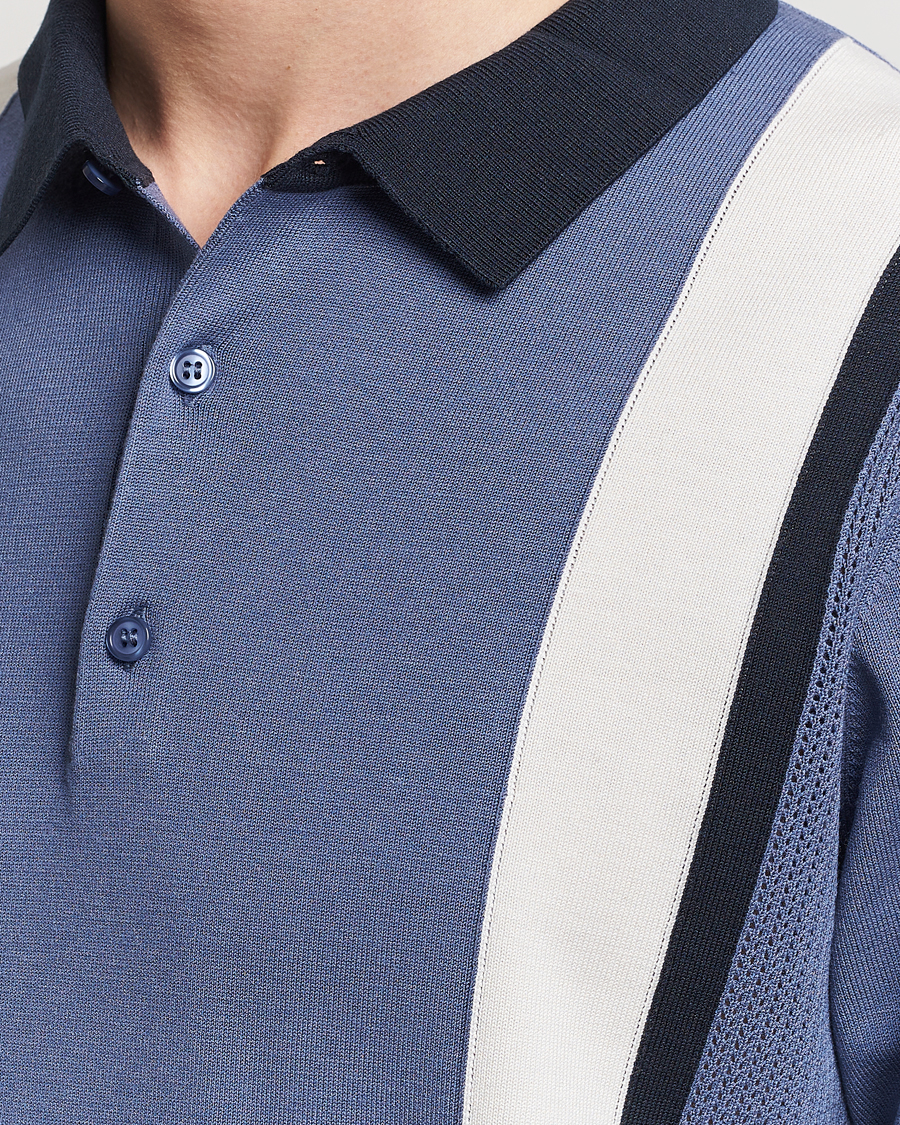 Homme | Polos | J.Lindeberg | Reymond Stripe Knitted Polo Bijou Blue