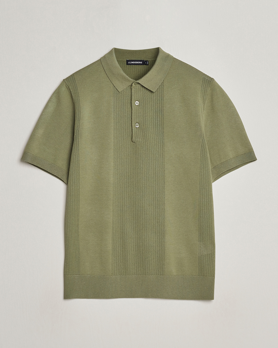 Homme | Polos | J.Lindeberg | Reymond Solid Knitted Polo Oil Green