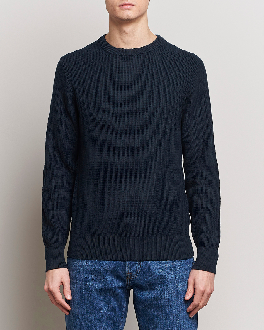 Men | Knitted Jumpers | J.Lindeberg | Arthur Structure Organic Cotton Crew Neck Navy