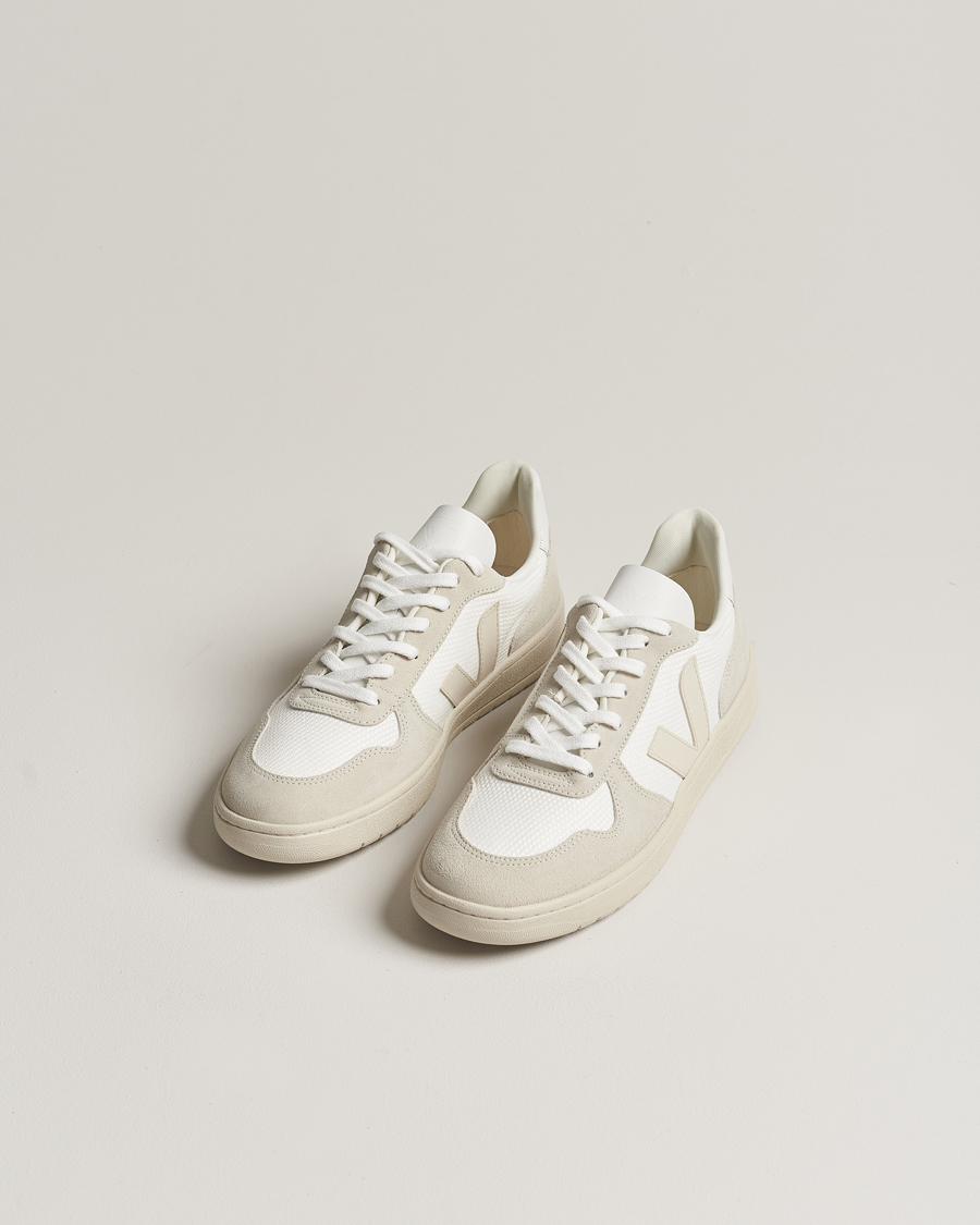 Homme | Chaussures En Daim | Veja | V-10 Mesh Sneaker White/Natural Pierre