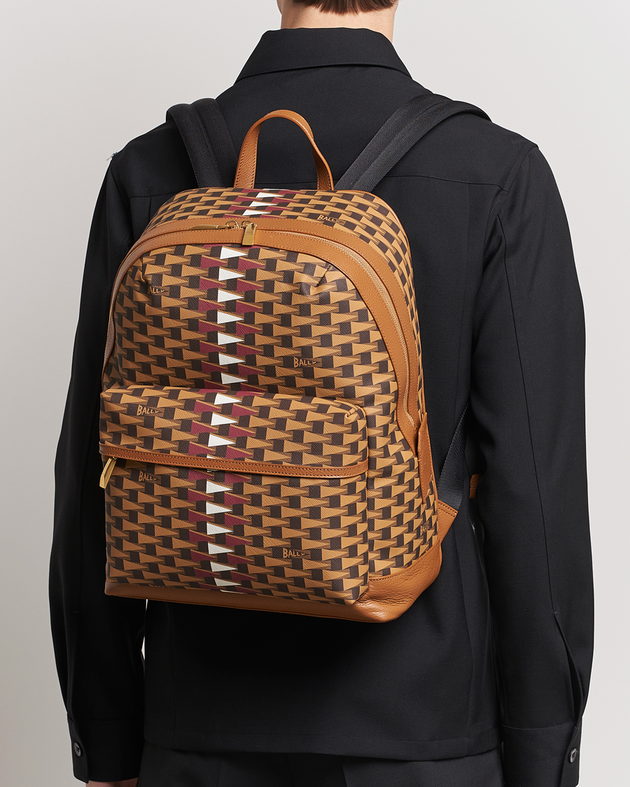 Homme |  | Bally | Pennant Monogram Leather Backpack Brown
