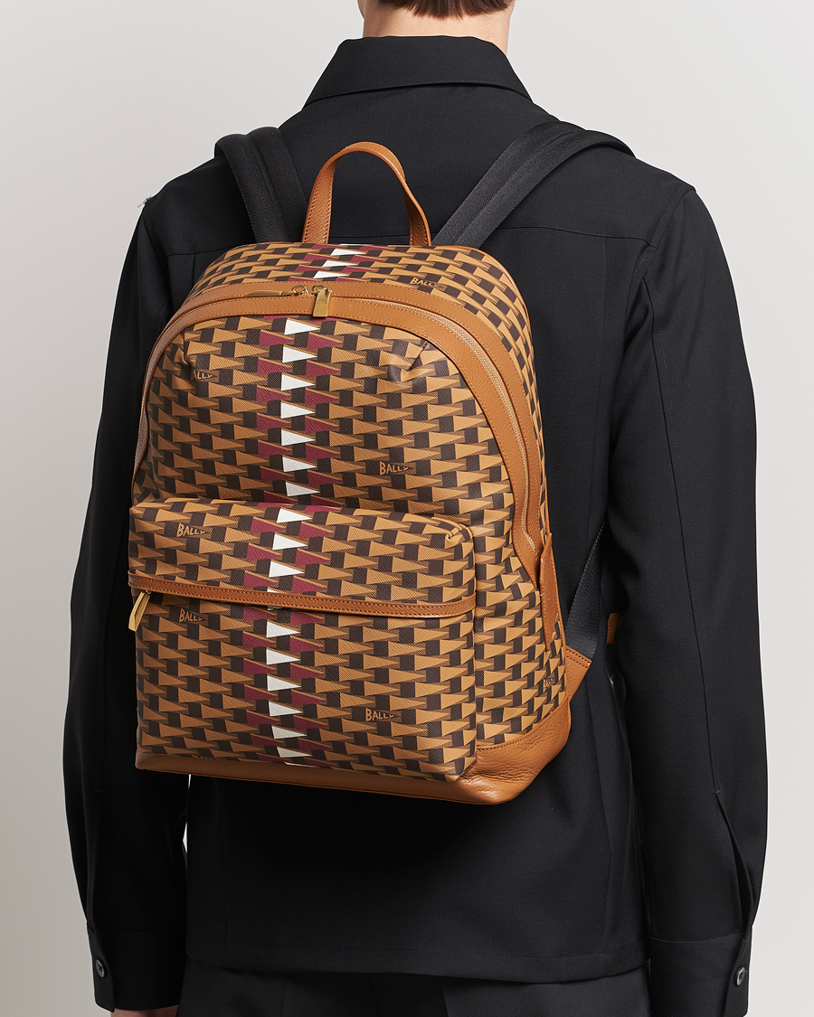 Homme | Bally Pennant Monogram Leather Backpack Brown | Bally | Pennant Monogram Leather Backpack Brown