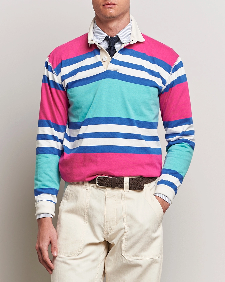 Herre | Nytt i butikken | Drake\'s | Long Sleeve Stripe Rugby Shirt Multi