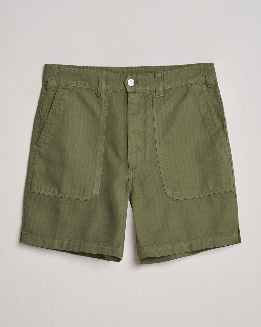 Homme | Shorts | Drake's | Herringbone Fatigue Cotton Shorts Olive