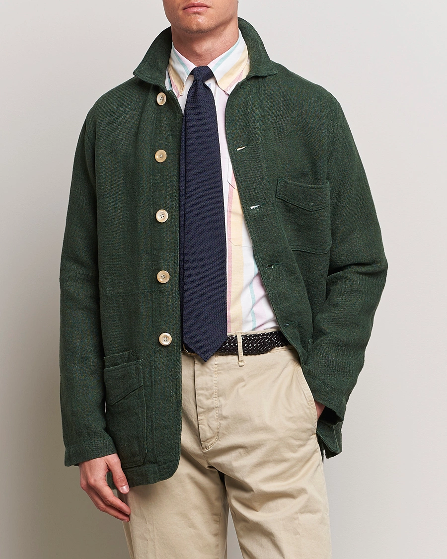 Homme |  | Drake\'s | Heavy Linen Chore Jacket Green
