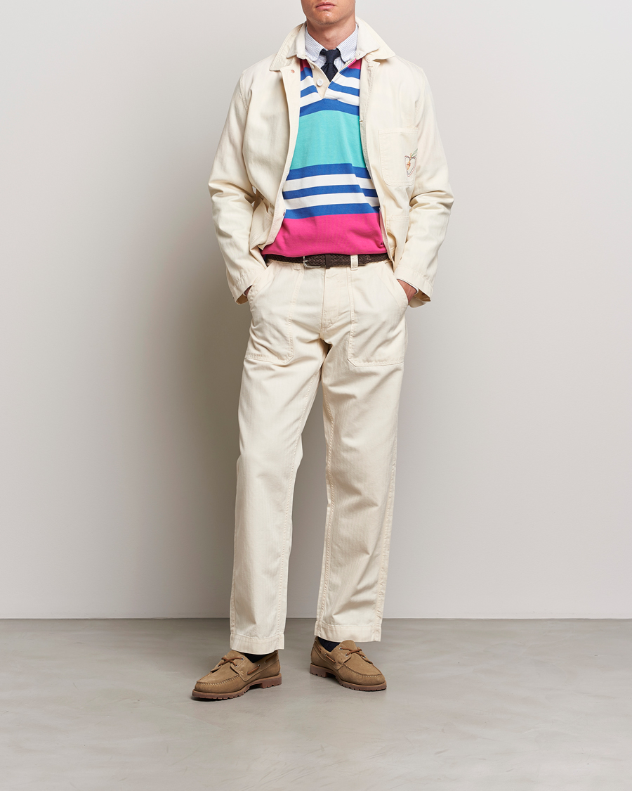 Homme | Pantalons | Drake's | Herringbone Fatigue Cotton Trousers Ecru