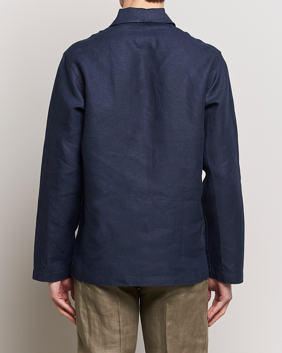 Homme | Chemises | Drake's | Marine Linen Smock Navy