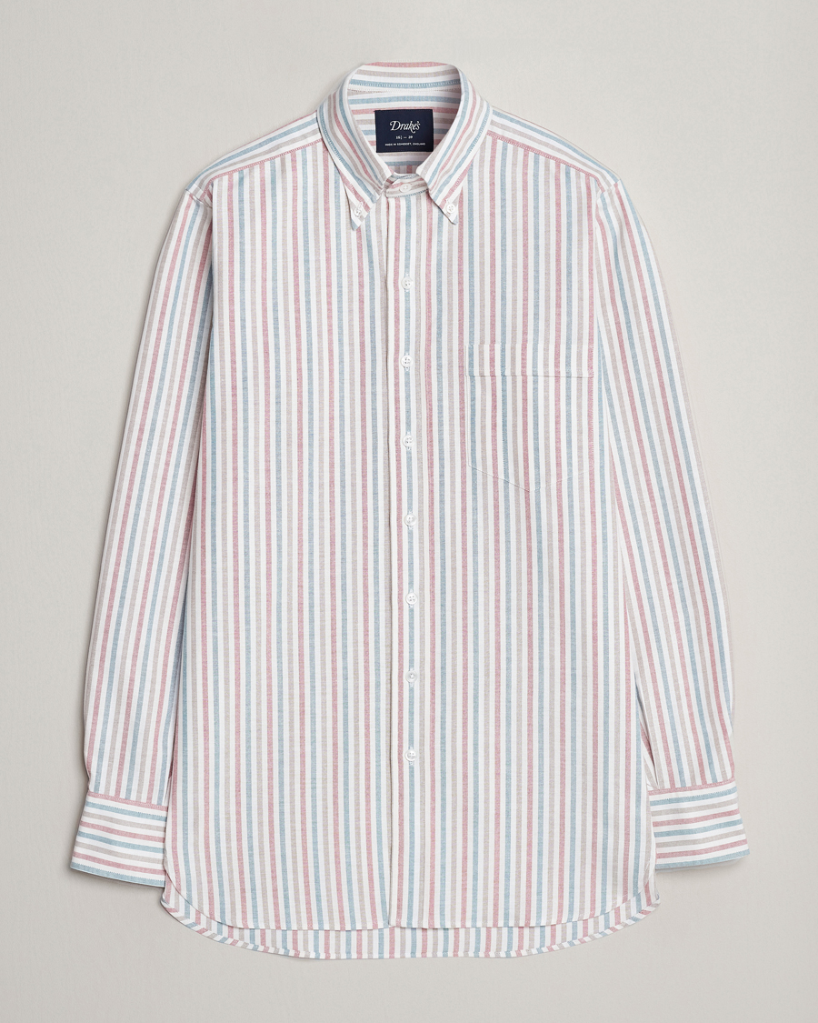 Homme | Chemises | Drake's | Thin Tripple Stripe Oxford Shirt White