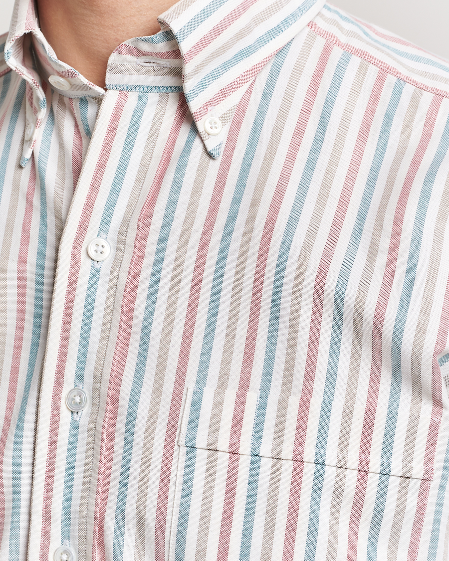 Homme | Chemises | Drake's | Thin Tripple Stripe Oxford Shirt White