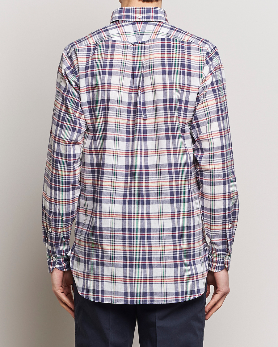 Homme | Chemises | Drake's | Madras Checked Linen Button Down Shirt Navy