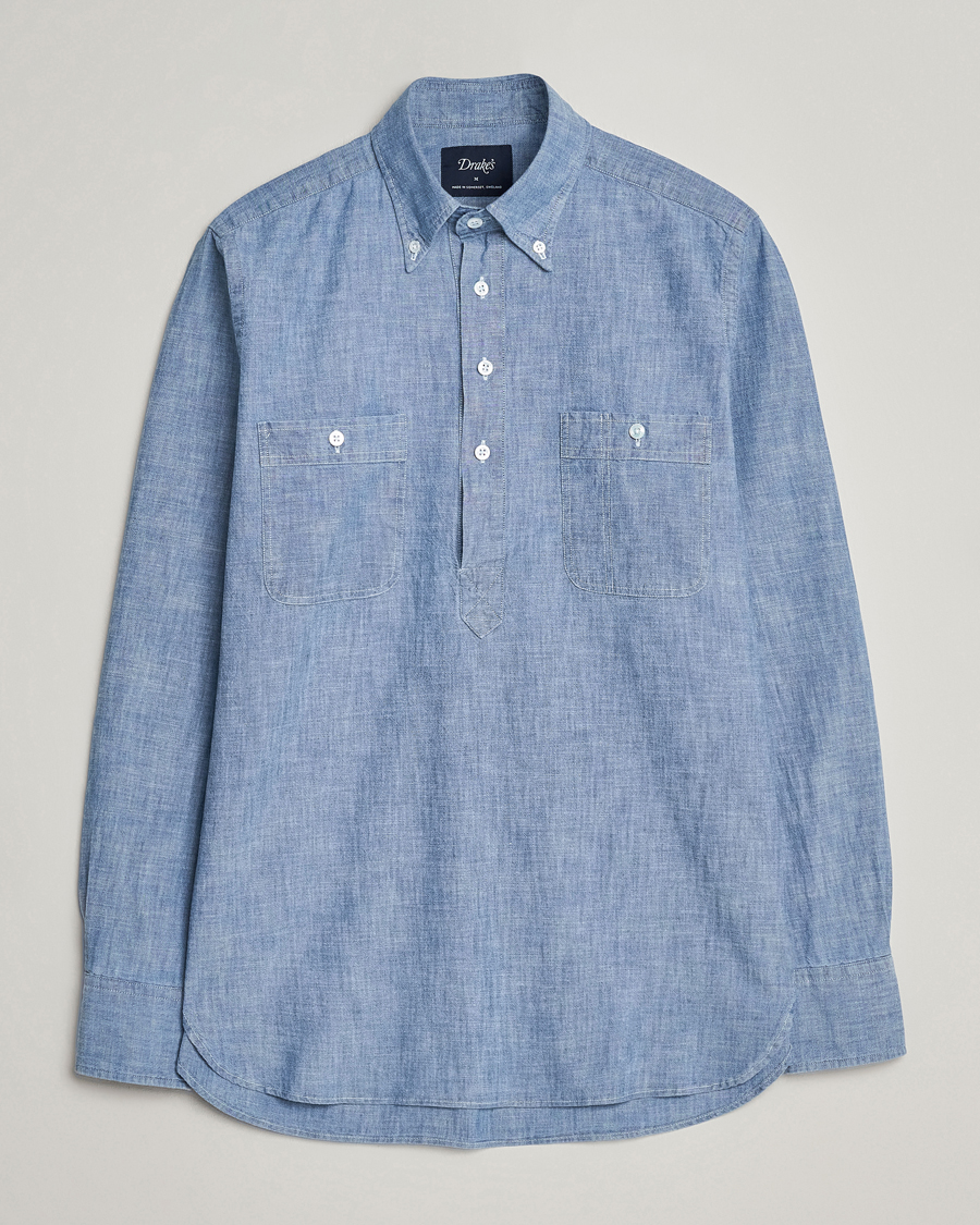 Homme | Chemises | Drake's | Chambray Popover Work Shirt Blue