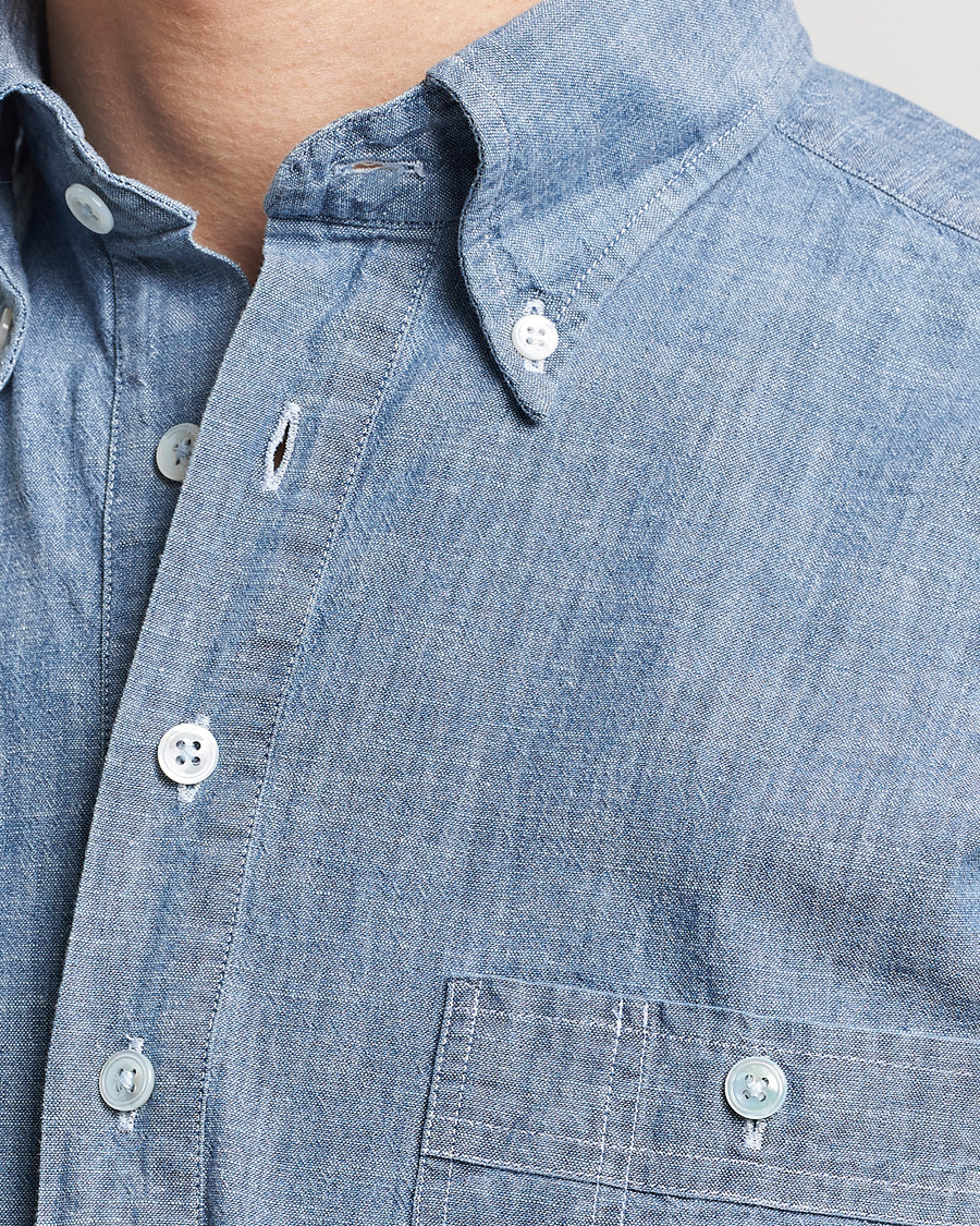 Homme | Chemises | Drake's | Chambray Popover Work Shirt Blue