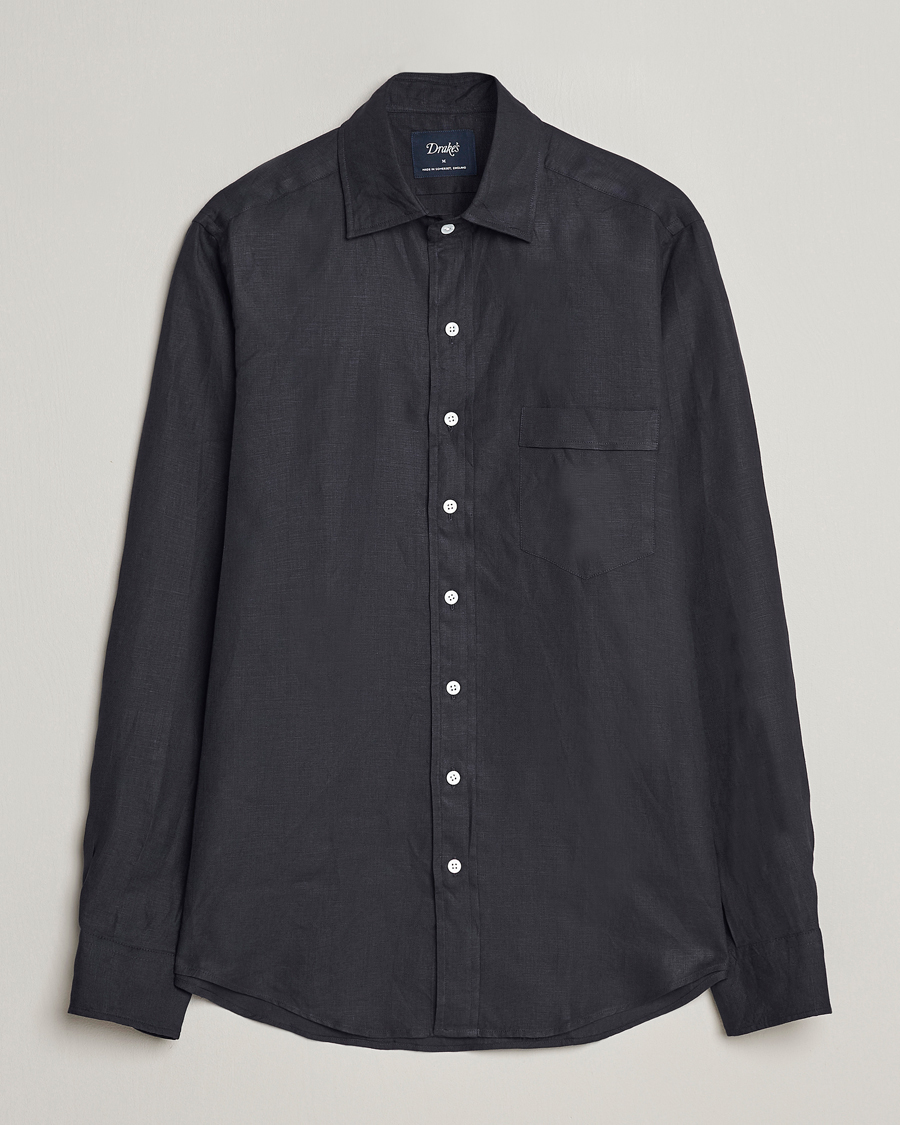 Homme | Chemises | Drake's | Linen Summer Shirt Navy