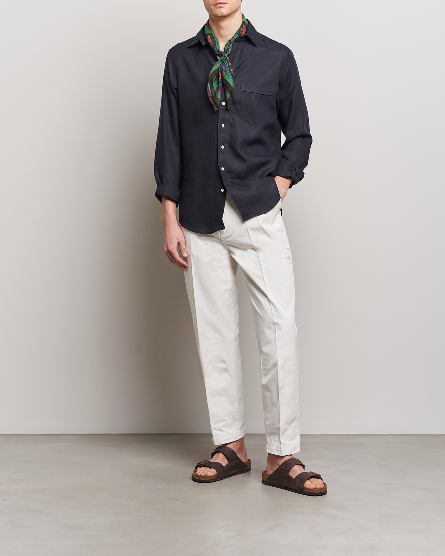 Homme | Chemises | Drake's | Linen Summer Shirt Navy